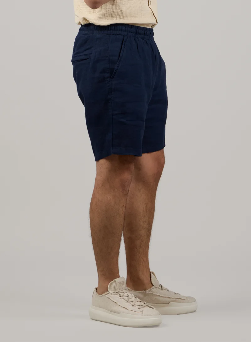 Just Nature Navy Blue 100% Linen Elasticated Waist Shorts for Men | Best Price UAE